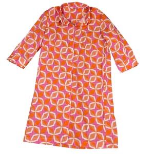 Caliban Pink Orange Geometric Button Up Shirt Dress Italian Size 48